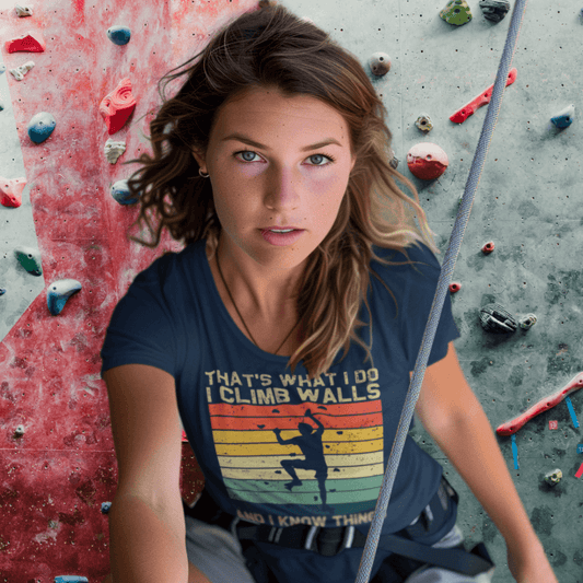 Take on the world, one wall at a time! Our Climb & Conquer tee is the ultimate shoutout to all you climbing enthusiasts who are not just about the climb, but also know your stuff. Printed on a sleek midnight blue t-shirt, this retro-inspired design features a bold climber silhouette against a sunset gradient background…