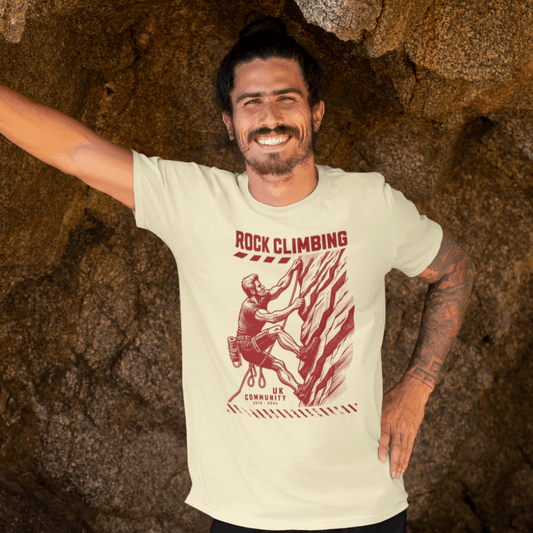 A rock-climbing front print graphic tee perfect for outdoor enthusiasts and adventure seekers. This tee is a great addition to casual outfits. Ideal for climbers, hikers, and nature lovers. 